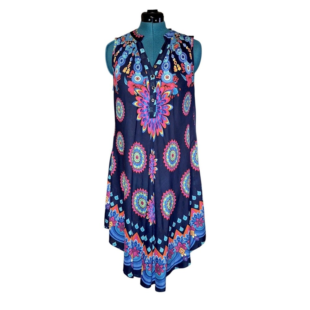 Seven Islands NY Dress Large Boho Mandela Print Sleeveless Shift Resort Comfort